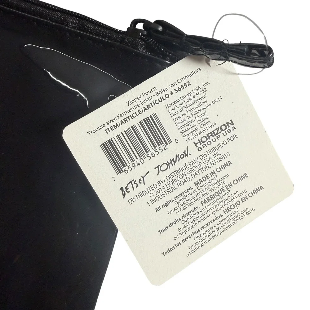 Betsey Johnson Black‎ Pink Heart Zipper Pouch Cosmetic Makeup Travel Bag